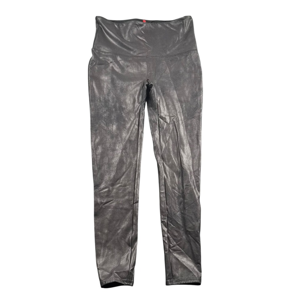 SPANX Faux Leather Leggings‎ Metallic Shine High Waist Womens XLP Black WP686